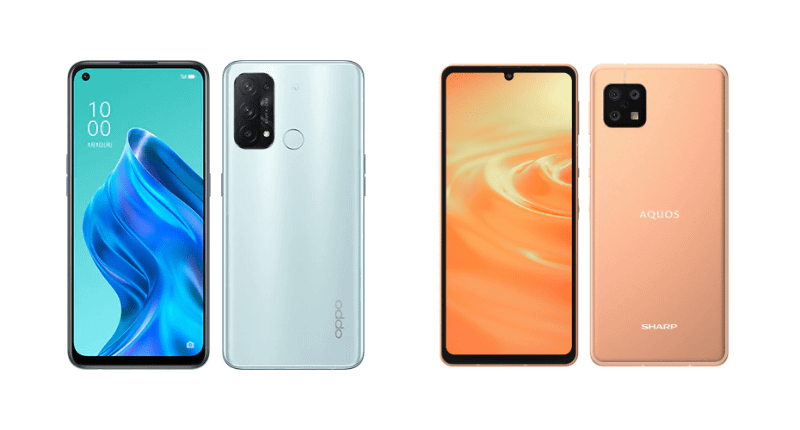左：「OPPO Reno5 A」、右：「AQUOS sense6」