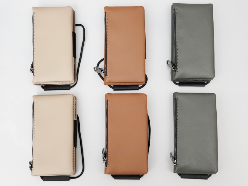 上段がiPhone 13 Pro用で、下段がiPhone 13用。カラーは左からtaupe、brown、charcoal。いずれも落ち着いた色合いで、性別問わず使いやすそう