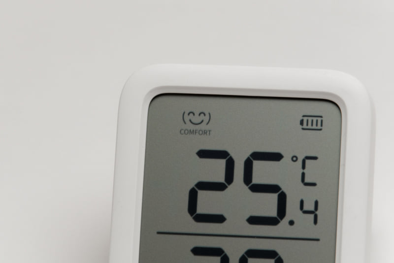快適な温度・湿度範囲のときはニコニコマーク。これ以外には、乾燥・湿潤のマークがあるようだ