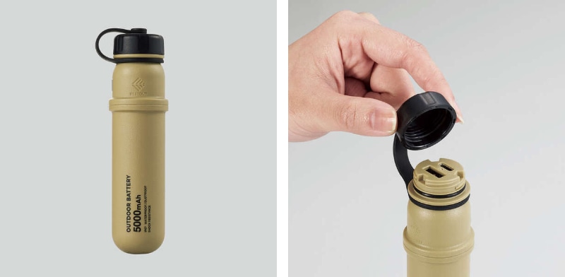 コネクター部は防水キャップで保護される。NESTOUTモバイルバッテリー全品とも防塵防水等級はIP67で、内部に粉塵が入らない耐塵形・一時的に水没しても内部に浸水しない防浸形。安心感が高いが、キャップの着脱はそれなりに硬めで、毎日使うとなるとキャップ脱着が面倒だ。この使いにくさはアウトドアユースでの安心感とのトレードオフですな。