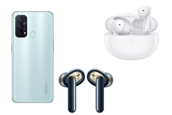 対象商品例、左から「OPPO Reno5 A」「OPPO Enco W51」「OPPO Enco Free2」