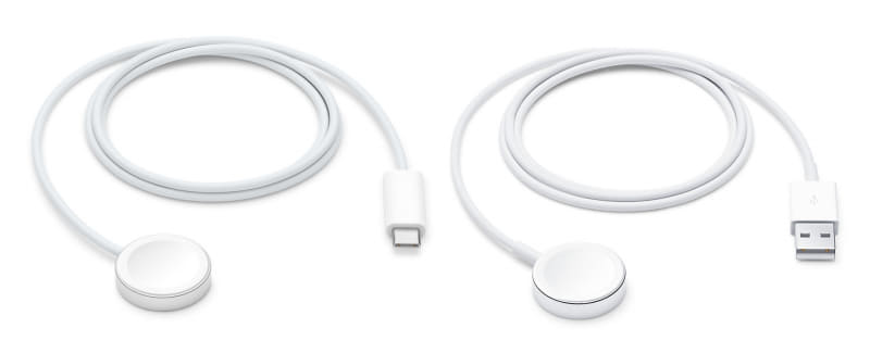 Apple純正のApple Watch充電用USBケーブル。よく目にするのは、USB-CタイプもUSB-Aタイプも長さ1mのものですな