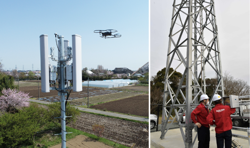 （左）竣工検査の様子／（右）楽天モバイルの鉄塔局