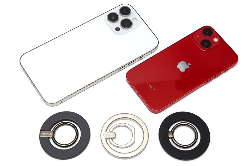 まずは、iPhoneをケース未装着のハダカ状態でテスト。以下、3つのMagSafe用スマホリングは、「Anker」「WUOJI」「YutaMeto」と呼称してゆきたい!!!　……Anker以外読み方わかんないスけど。