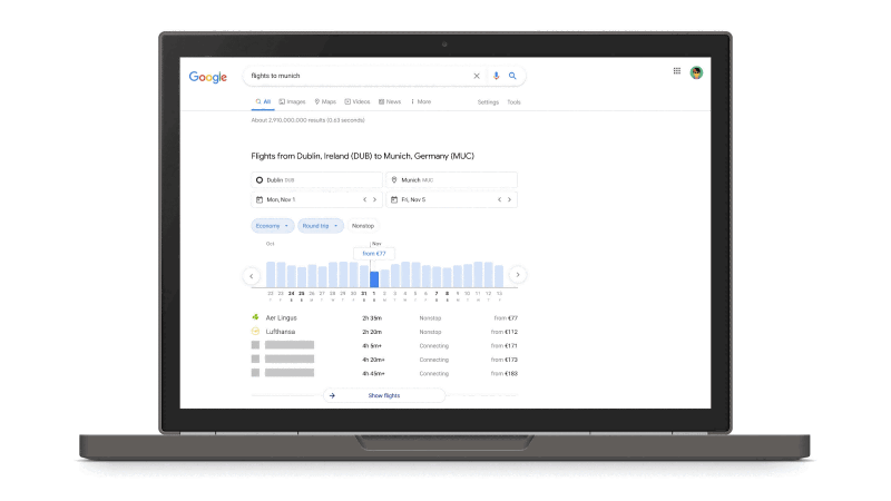 Google フライトでCO2排出量を表示