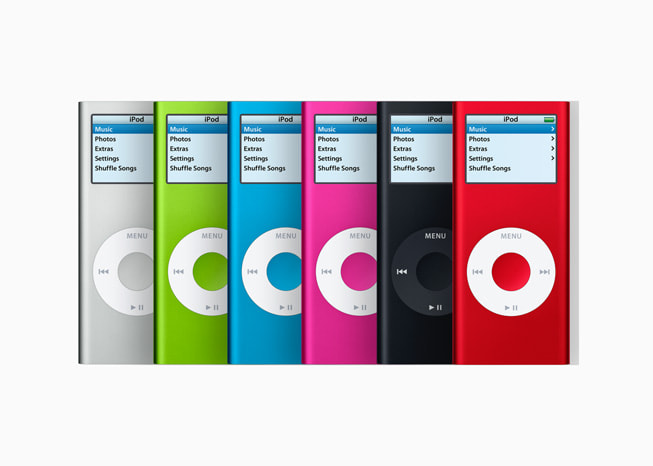 iPod nano（第2世代）は2006年9月25日発売。カラーディスプレイの6色展開で、24時間駆動、最大2000曲を収録できた