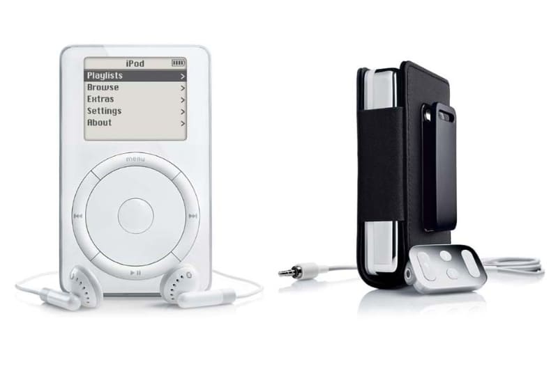 Windows版（Windows用ソフト同梱）iPod。20年後の現在でも通用する美しいデザインであった。専用ケースとともに買ったという記憶がある
