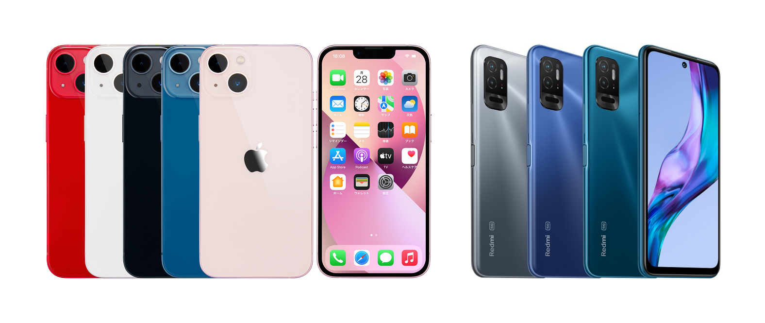 左：iPhone 13、右：Redmi Note 10T