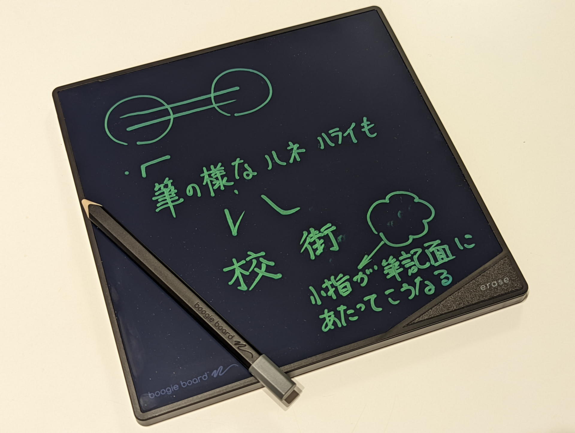 毛筆の様なハネ・ハライも簡単だ。筆記時に手をLCD面に付けずに書く訓練もしてみたがなかなか紙に描く感覚が抜けない