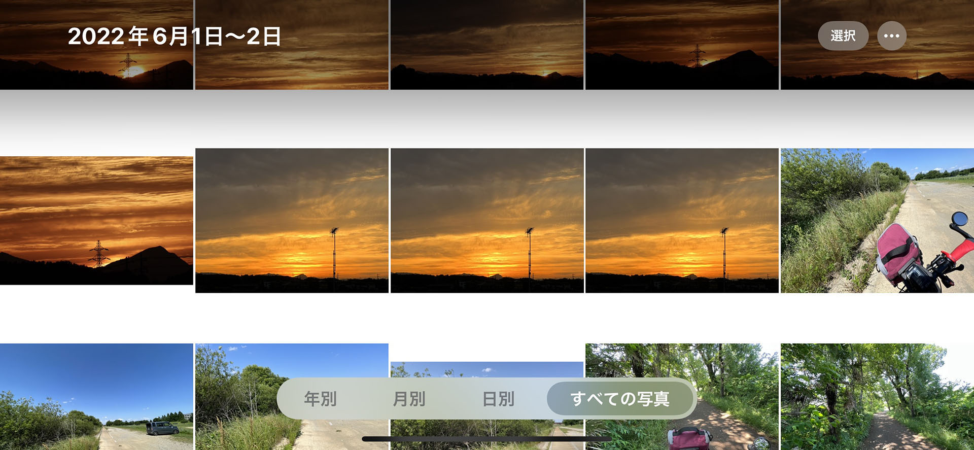 デジタルカメラで撮った静止画・動画は、とりあえずiPhoneに転送。iCloud写真を利用する設定にしていれば、iPhoneへの画像転送＝iCloudへの画像転送となり、多種多様なデバイスで画像を閲覧・利用することができるようになる。これはiPhoneの写真アプリでの表示例