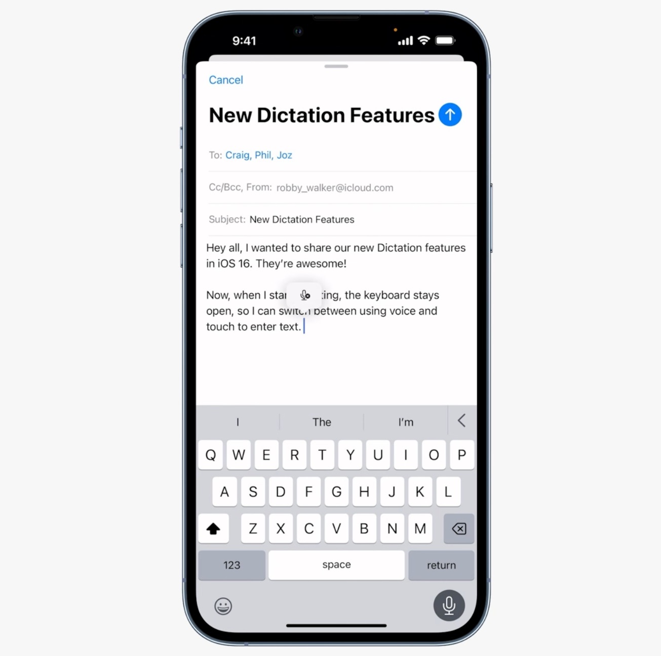 iOS 16では、音声入力中もキーボードが有効に