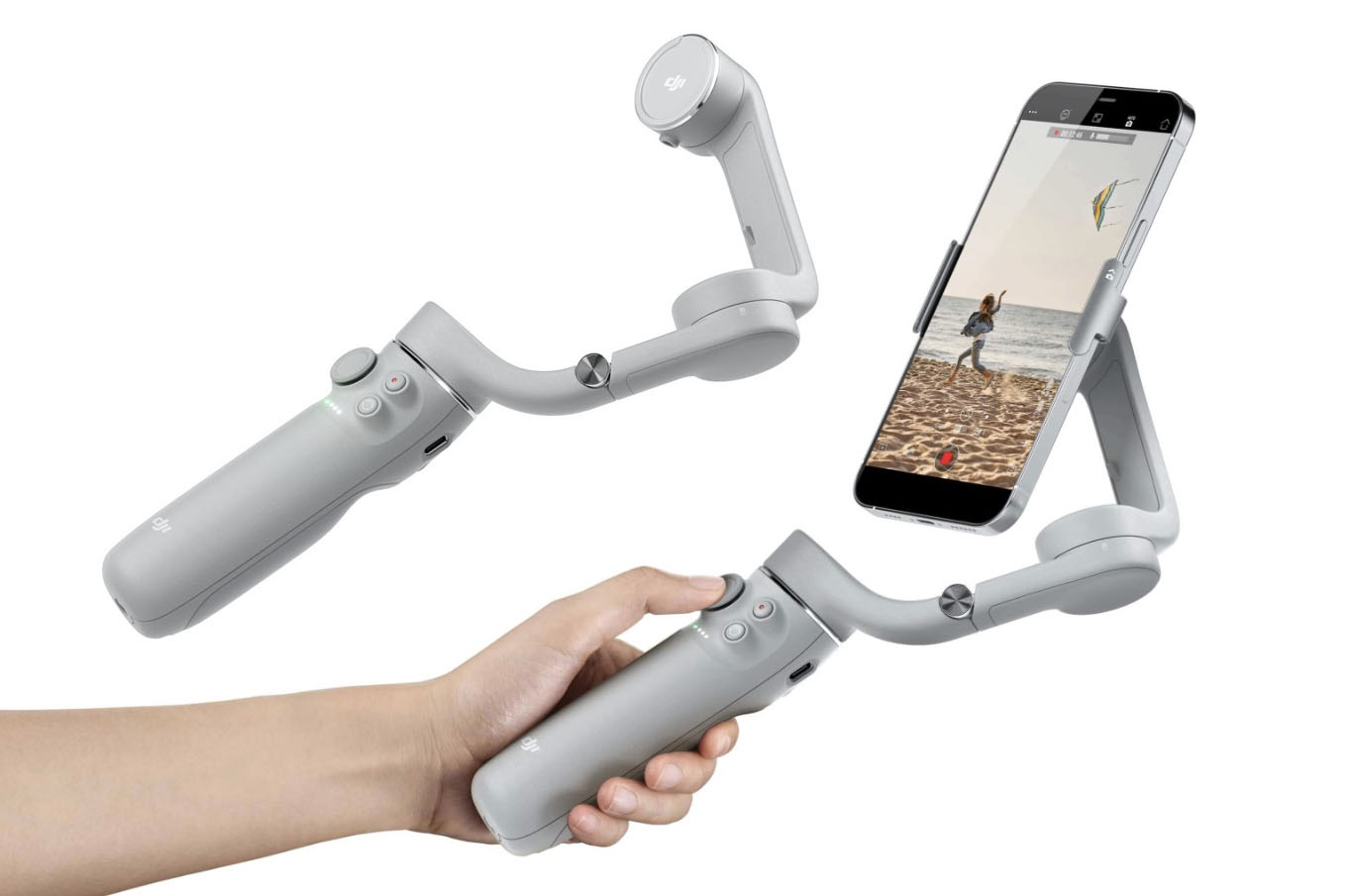 スマートフォン背面中央にマグネット式クランプさえセットしてしまえば、ジンバルに対する着脱はワンタッチ。マグネットはある1方向にのみ吸着するしくみなので、斜めにズレたりはしない。