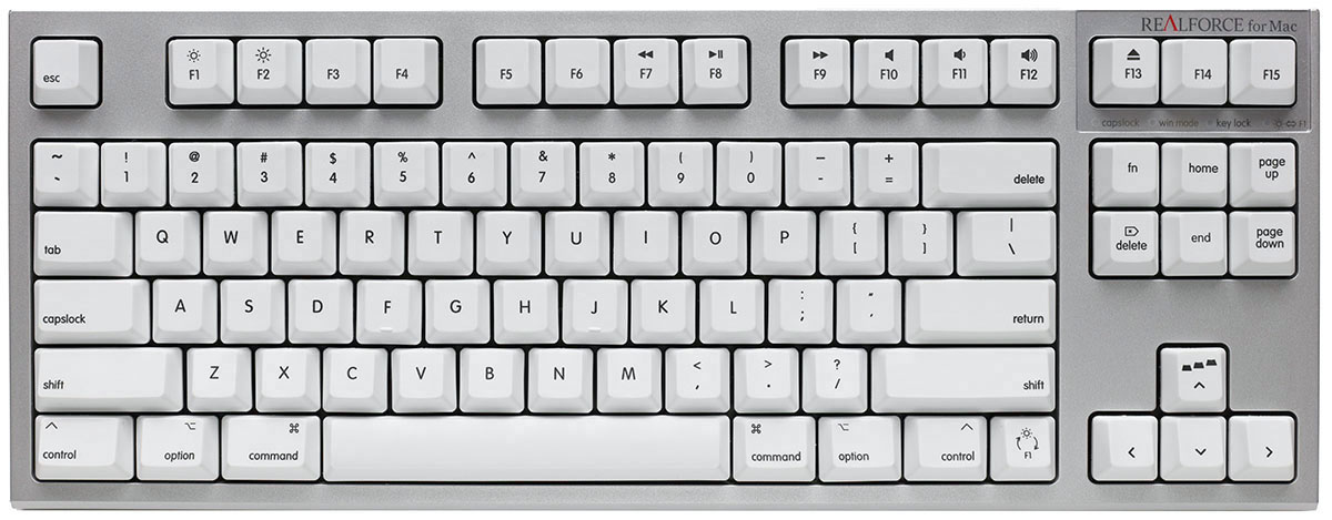 REALFORCE for Mac TKLの英語配列版。非常によい。コレがワイヤレスキーボードとして使えたらな〜、とか思ったりもする
