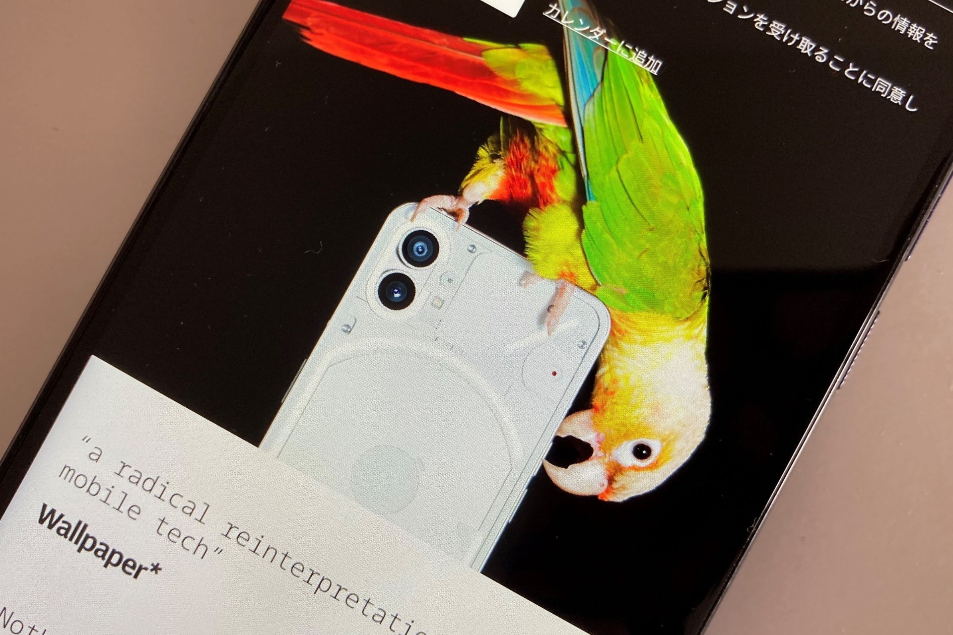 オウムが目を引く、「Nothing Phone (1)」のポスター