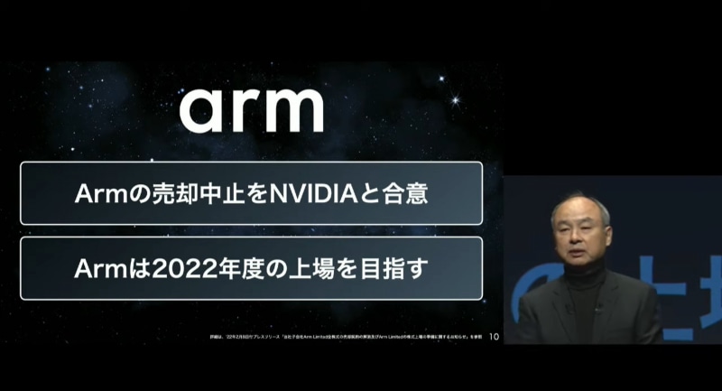 2022年2月、Armの上場方針が発表された際のスライド