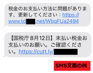 SMS本文例（フィッシング対策協議会サイトより）