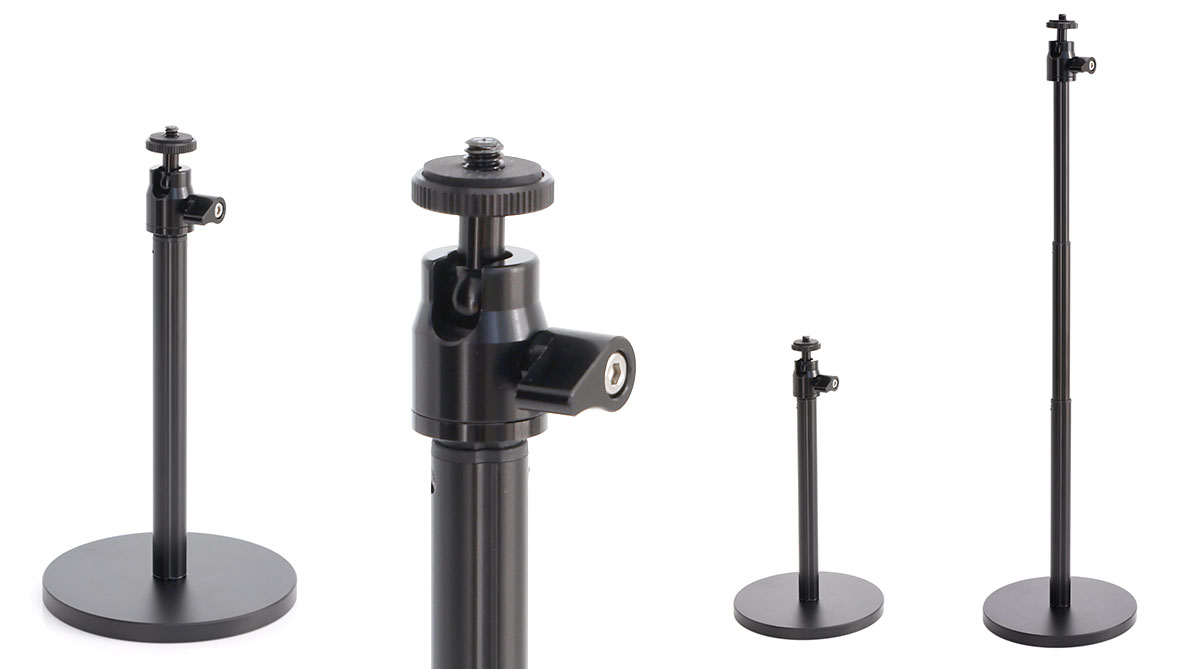 市場にもリモート会議用品がいろいろ登場するようになった。これはサンワサプライの<a href="https://direct.sanwa.co.jp/ItemPage/200-DGCAM023" class="strong b">「Webカメラ用スタンド 200-DGCAM023」</a>という机上用スタンドで、高さを21〜42.5cmの範囲で調節可能。Webカメラを画面と顔の間にセットするのにモッテコイであった