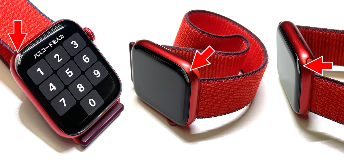 文字盤エッジがカーブしている従来品Apple Watch。文字盤にはカーブしたエッジ部分まで覆うフィルムを貼っているが、そこがやや頻繁に何かにぶつかるので、フィルムがけっこう剥がれてきてしまう。フィルムがなければ傷がついているのかもしれない。