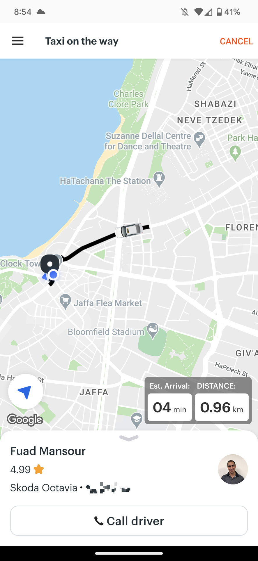 Gettでドライバーを呼び出しているところ。使い勝手はほかの競合アプリとほぼ同じ