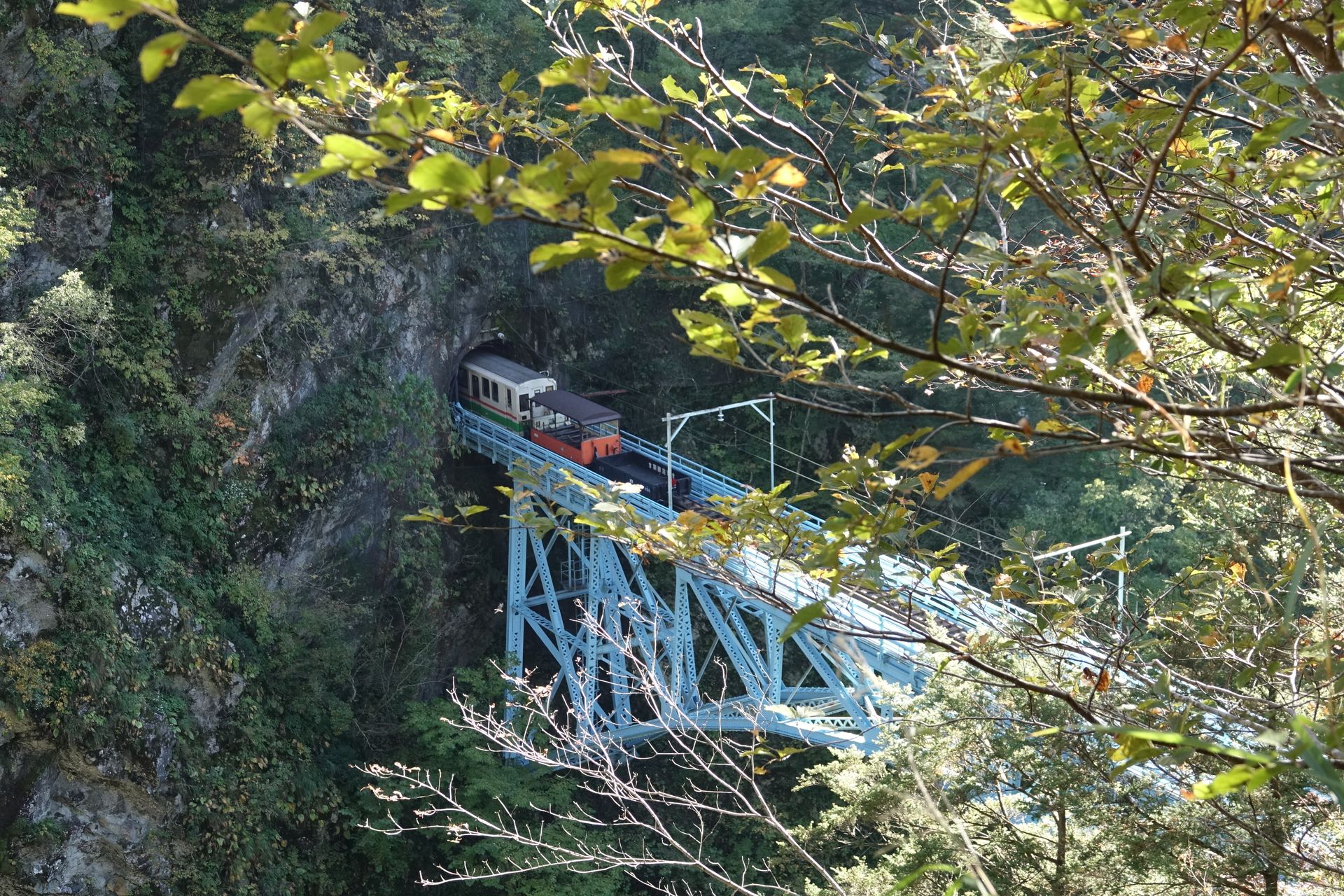 少し高いところからトロッコ電車を見ると、まるでミニチュアのようだ