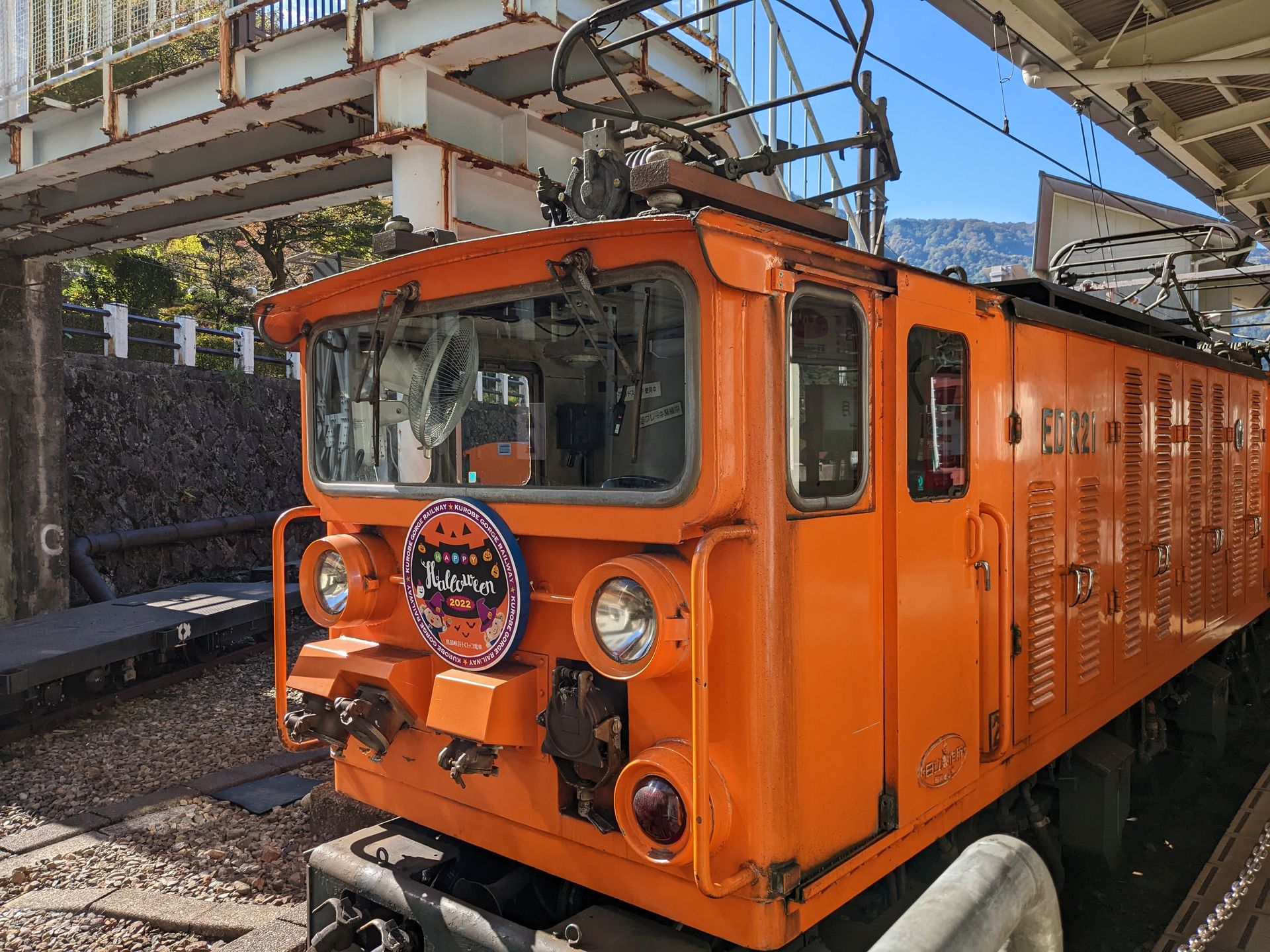 この日筆者が乗った電車の先頭車両は、ハロウィン仕様となっていた