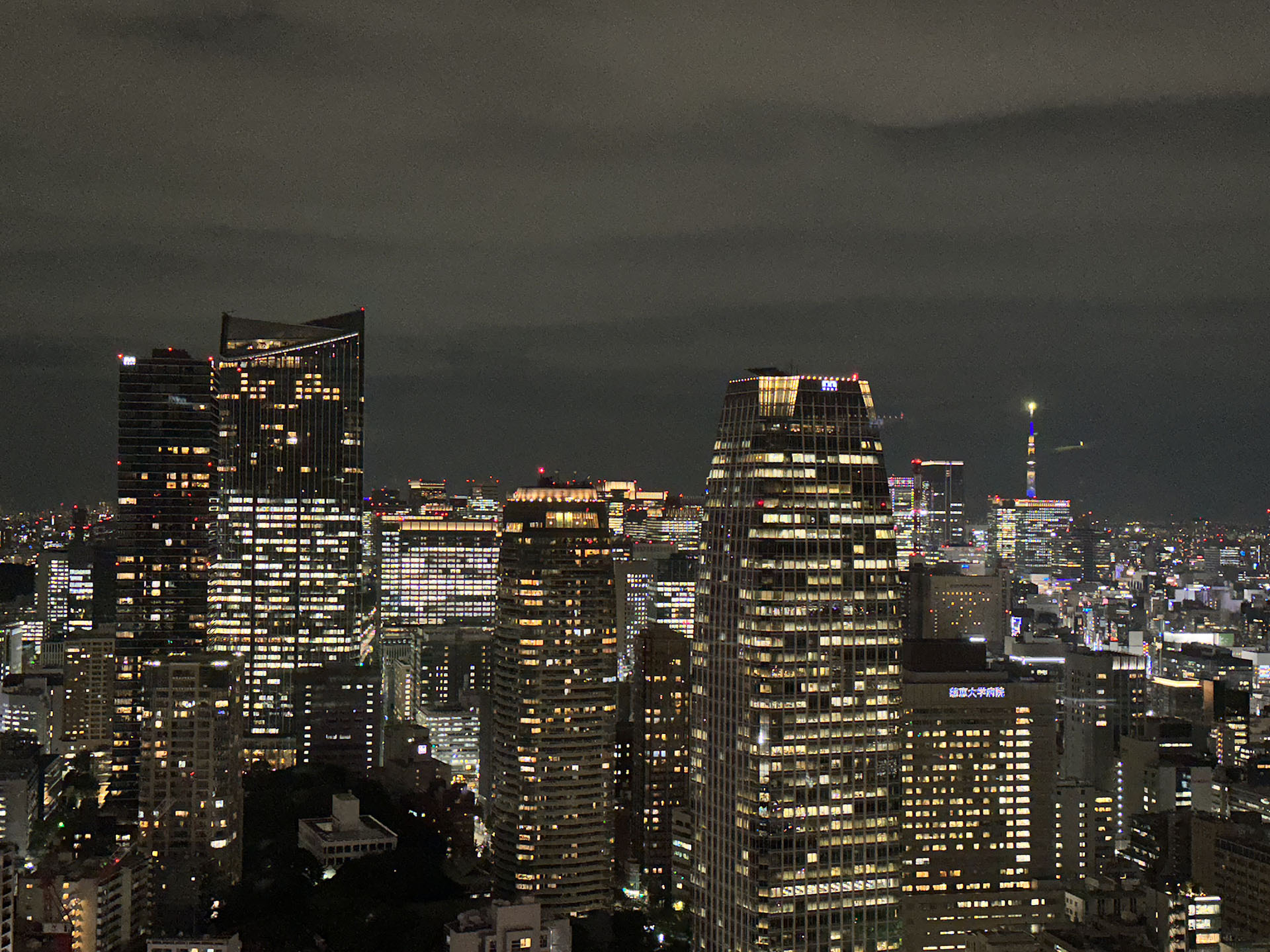 窓越しに都市を鳥瞰撮影。