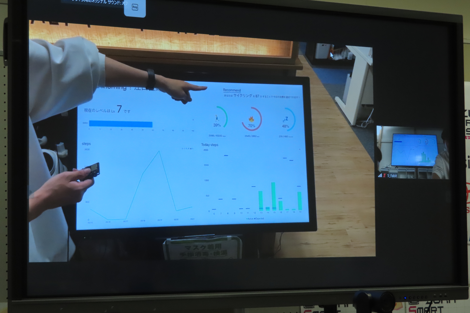 スマートウォッチで記録したデータをデジタルサイネージに表示する「Fabit」