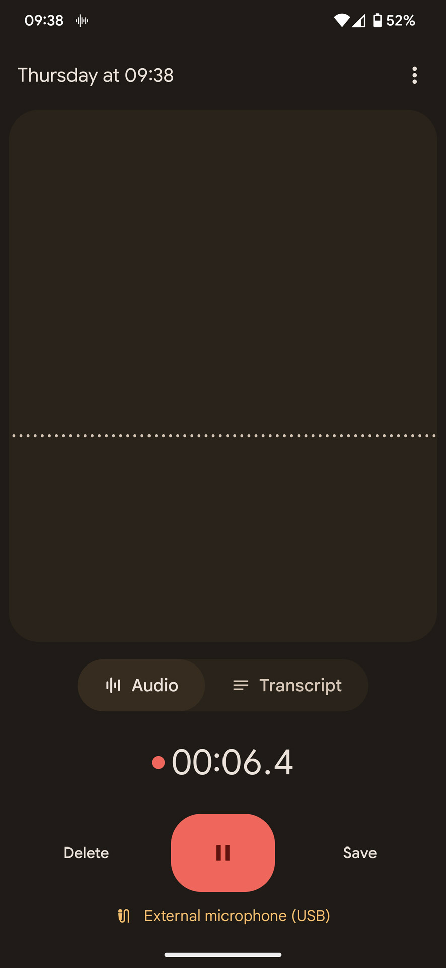 レコーダーアプリの画面下部をタップすると……