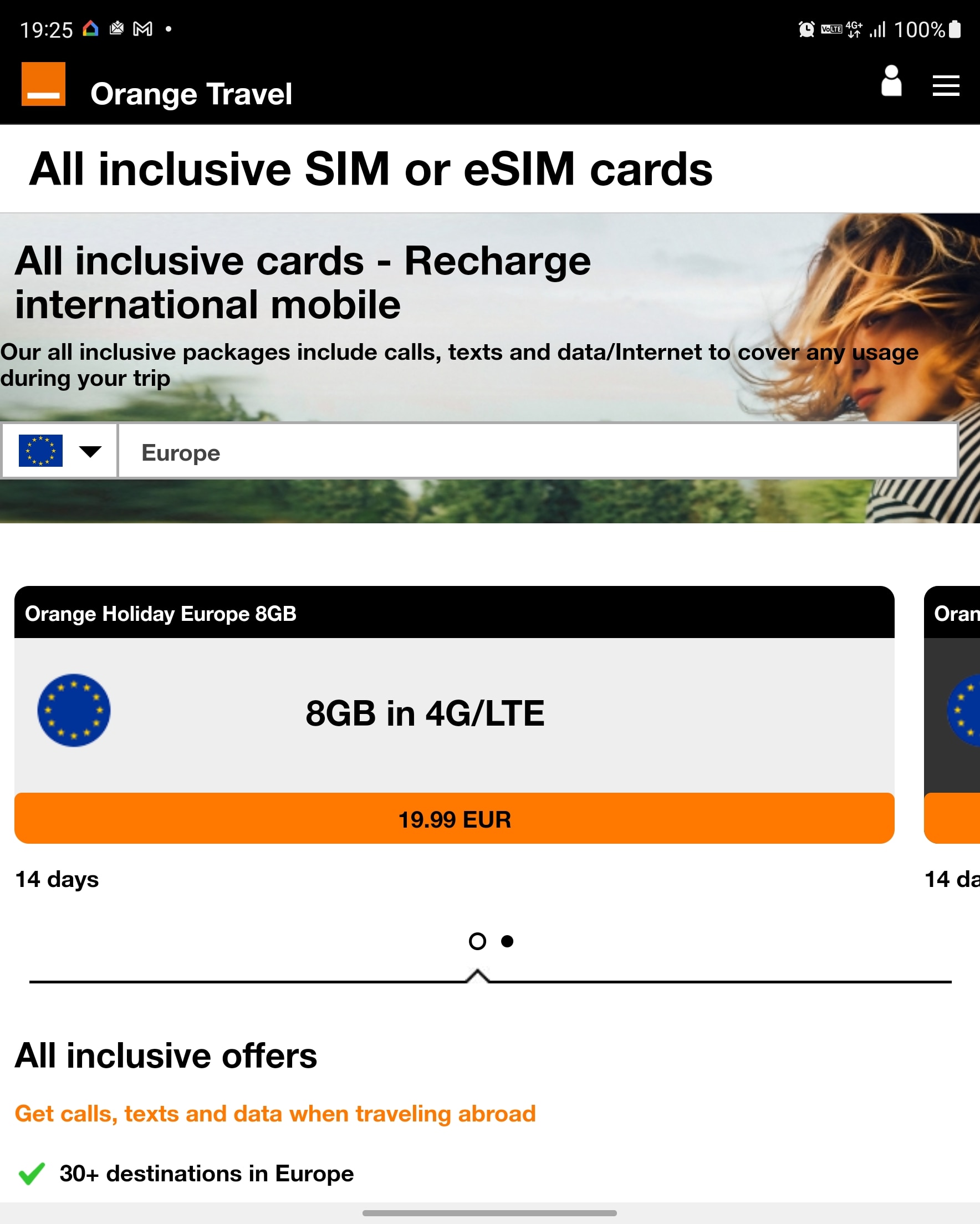 筆者が2月に利用したOrange。旅行者用の料金プランで、欧州各国での利用が可能だ