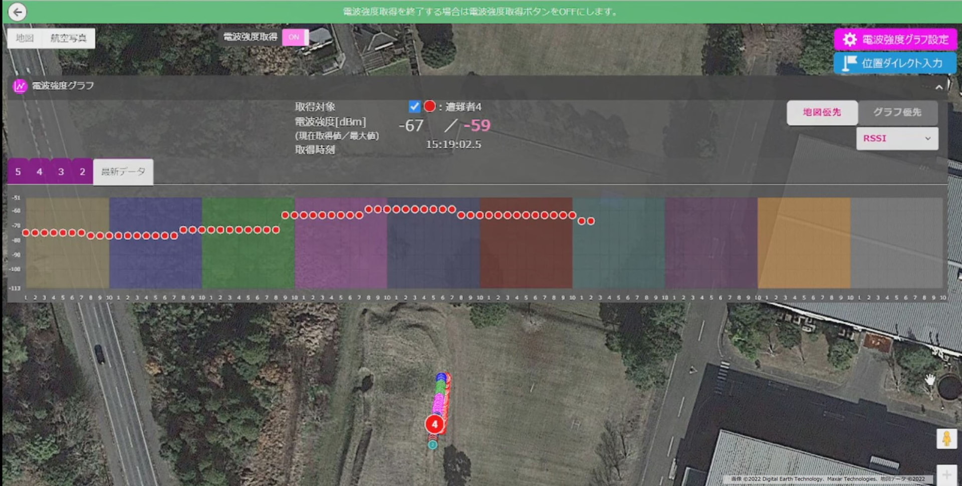 マップ上に電波強度を落とし込んでいる