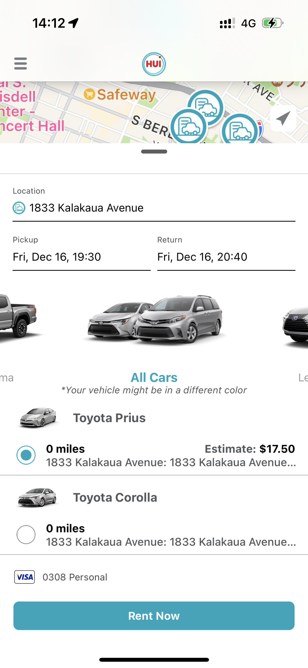 アプリのマップから駐車場をタップして、クルマを選ぶ