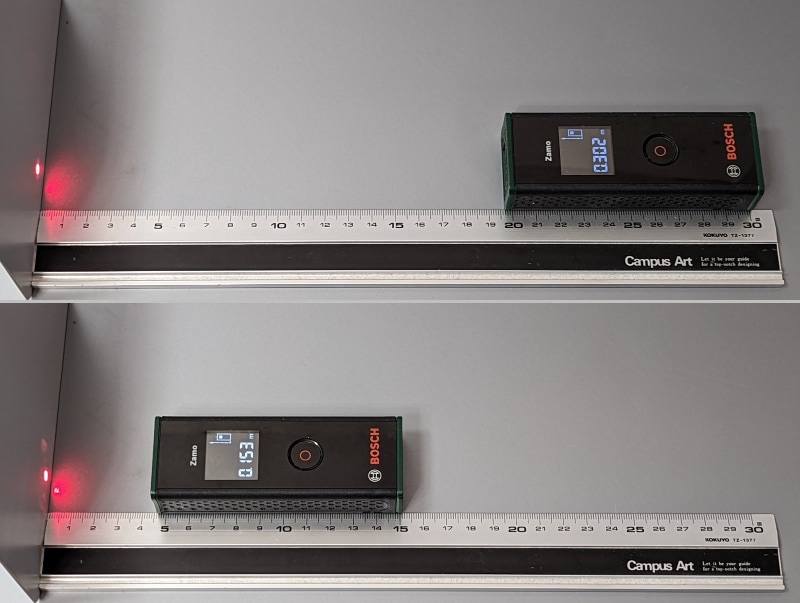 計測できる距離はレーザーの到達点からボディ後端まで。先端までではないので注意したい