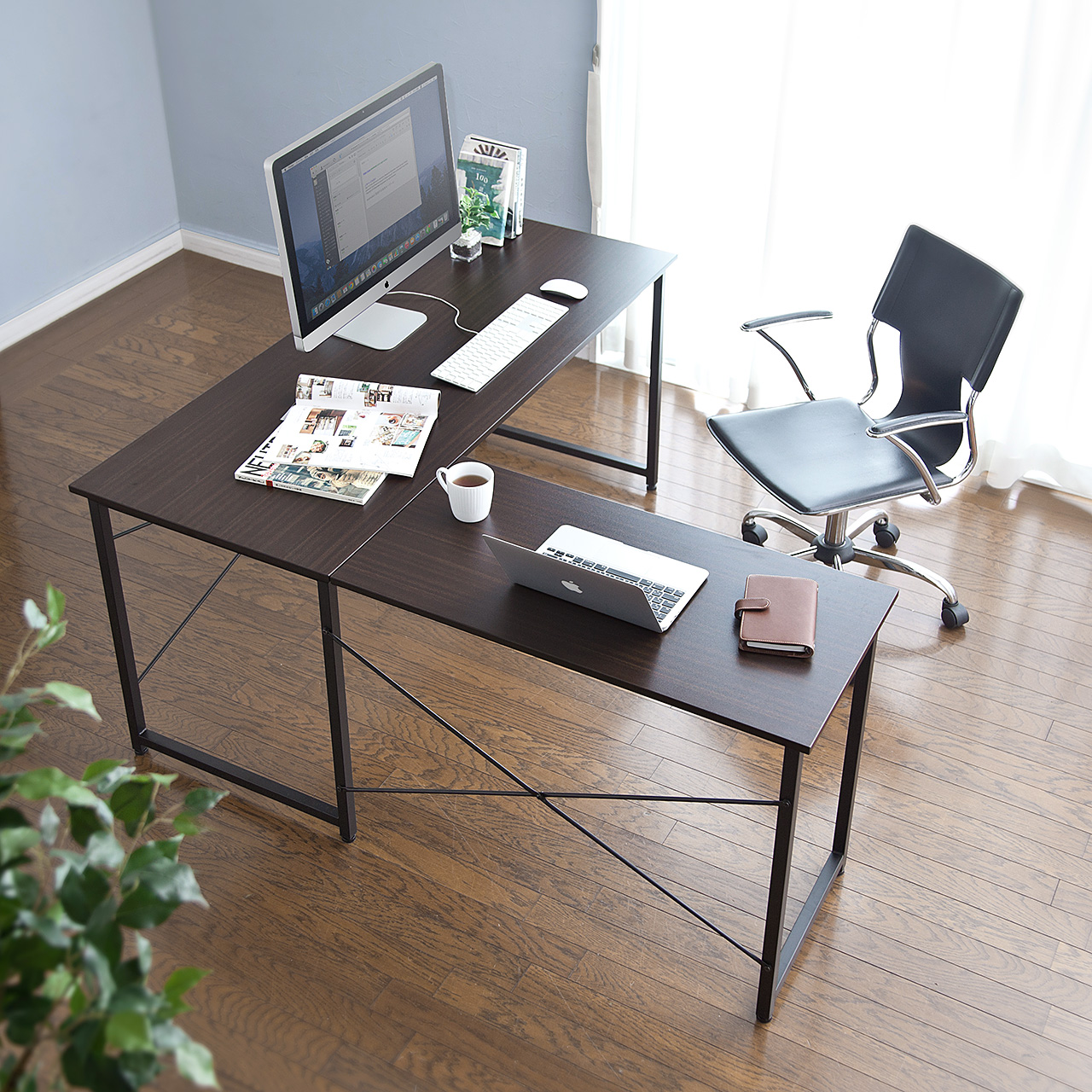 L字型パソコンデスク 幅150cm+90cm<br>品番：100-DESKH011BR