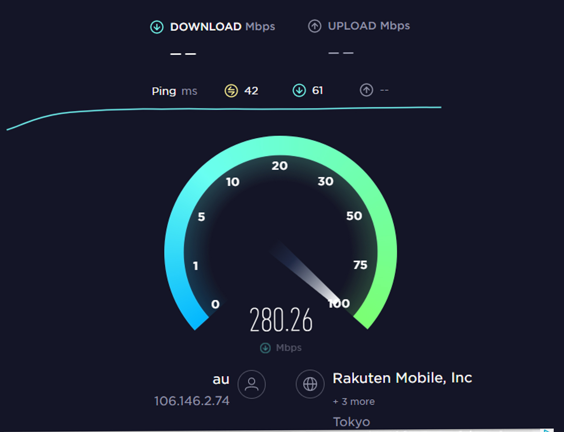パソコンにUSBで接続して速度テスト、300Mbps近い速度が出た