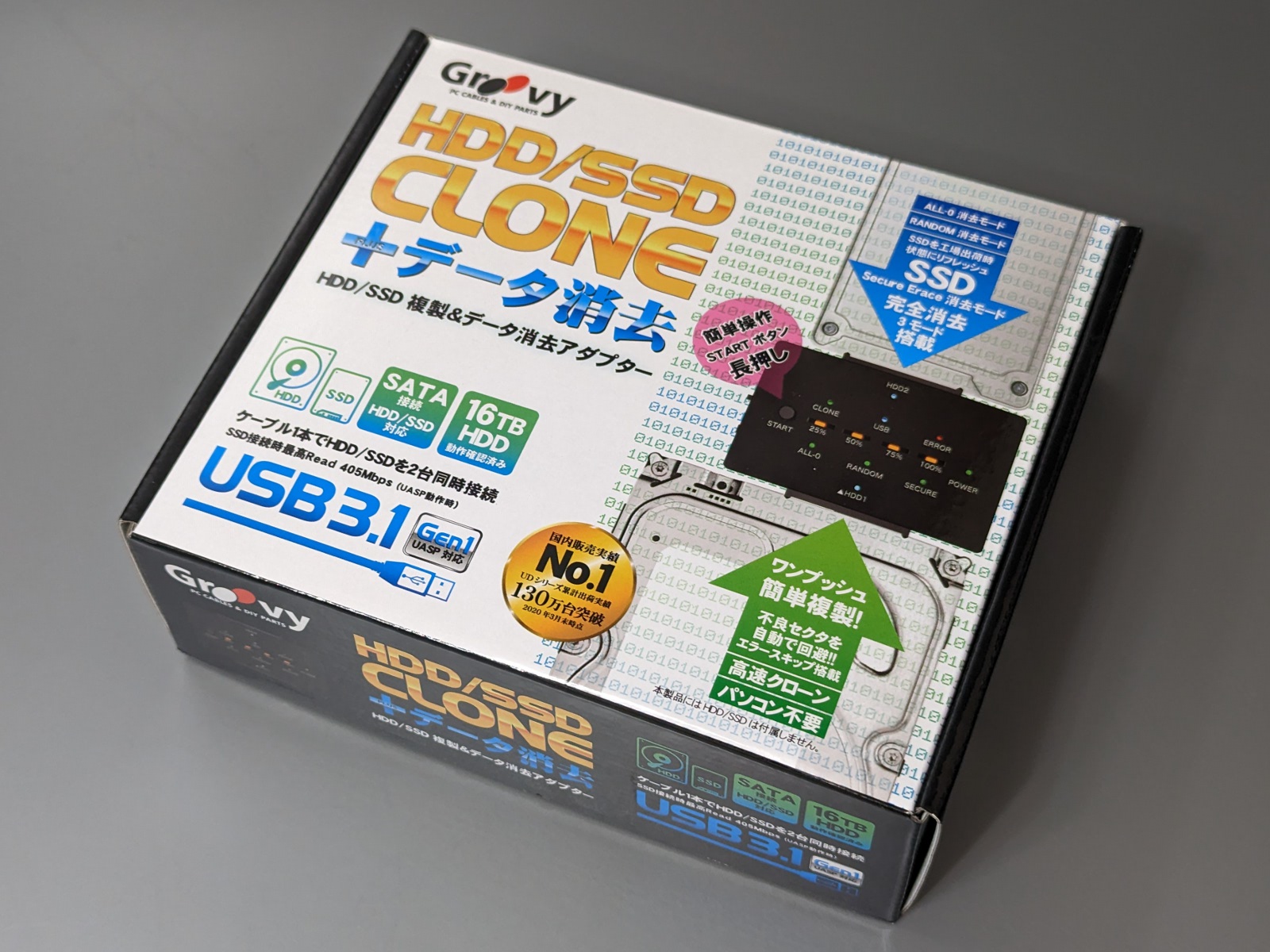 製品パッケージ。ドライブの「消去」「複製」に対応する