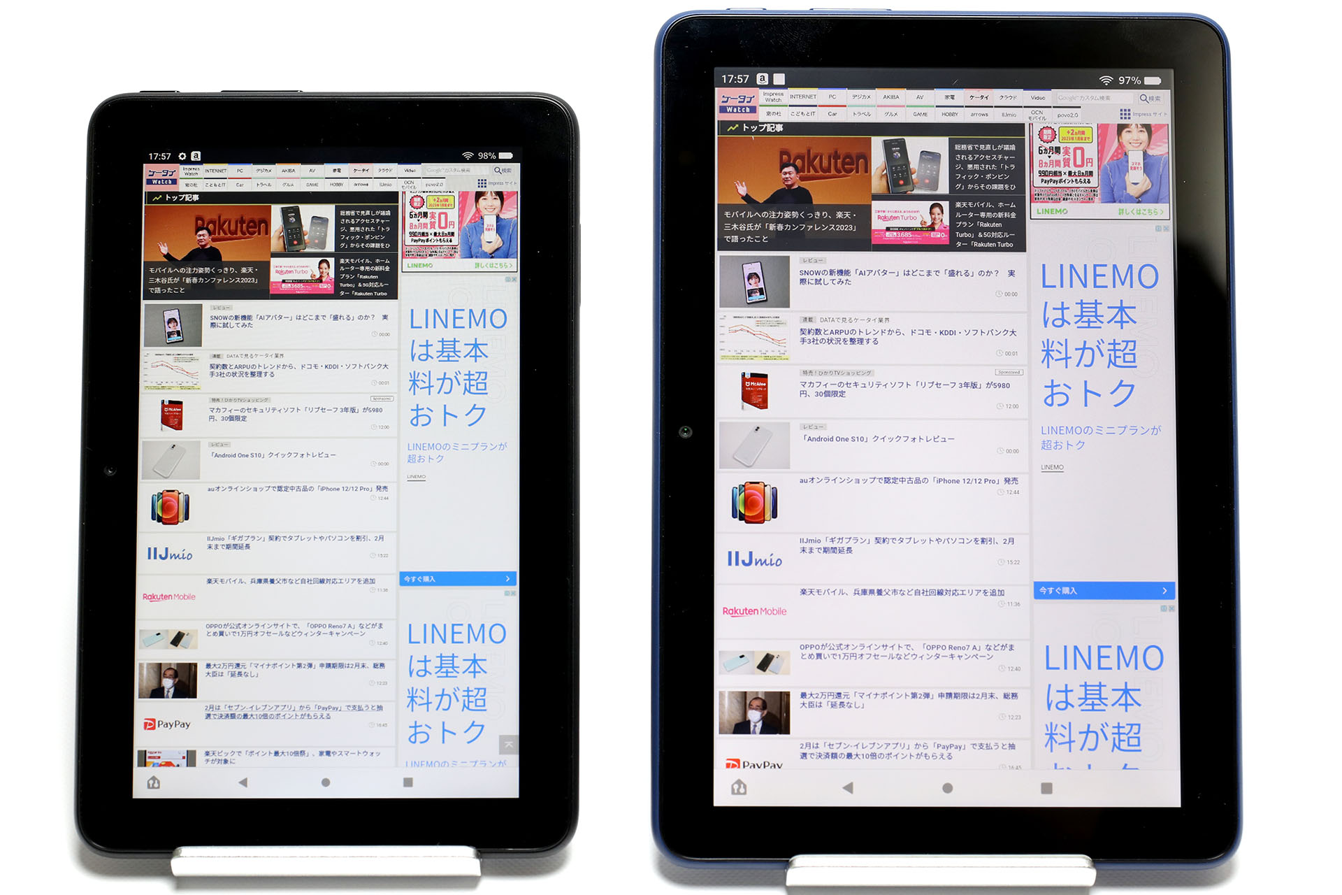 ケータイ Watchをデスクトップ版表示にして閲覧している様子