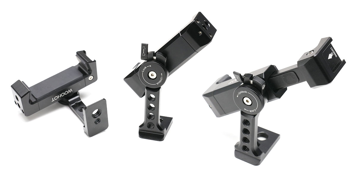 ホルダーはスマートフォンを挟んで固定するタイプで、向きも変える自由度も高い