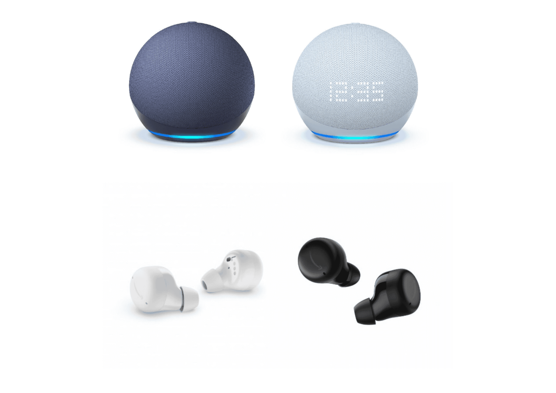 上が「Echo Dot（第3世代）」<br>下が「Echo Buds（第2世代）」