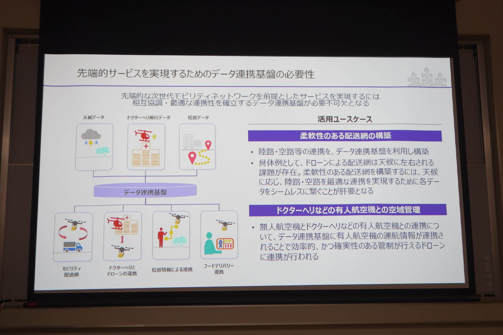 複数ドローンやほかのデータとの連携にはデータ連携基盤の整備が必要となる