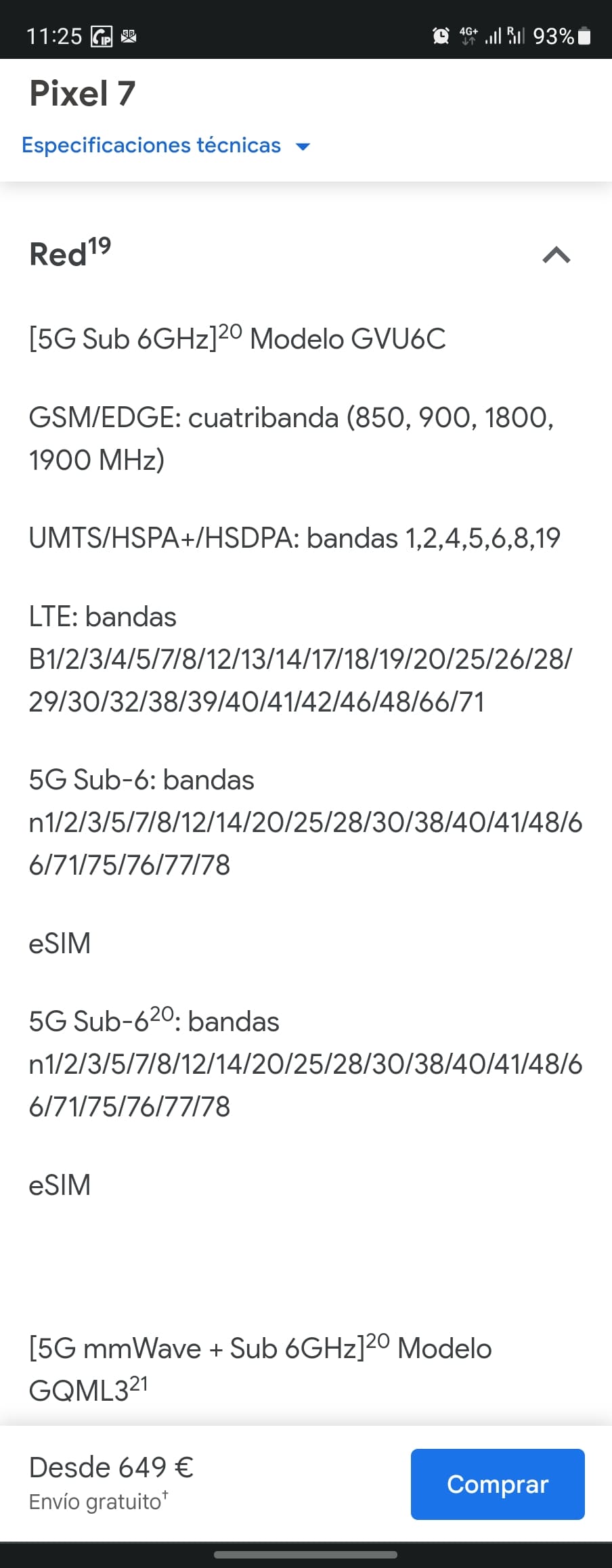 Pixel 7の日本版（左）と欧州版（右）では、接続できる周波数帯がやや異なる。ただ、どちらもグローバルモデルとしてソフトウェアの共通部分が国内キャリアモデルより多いような印象も