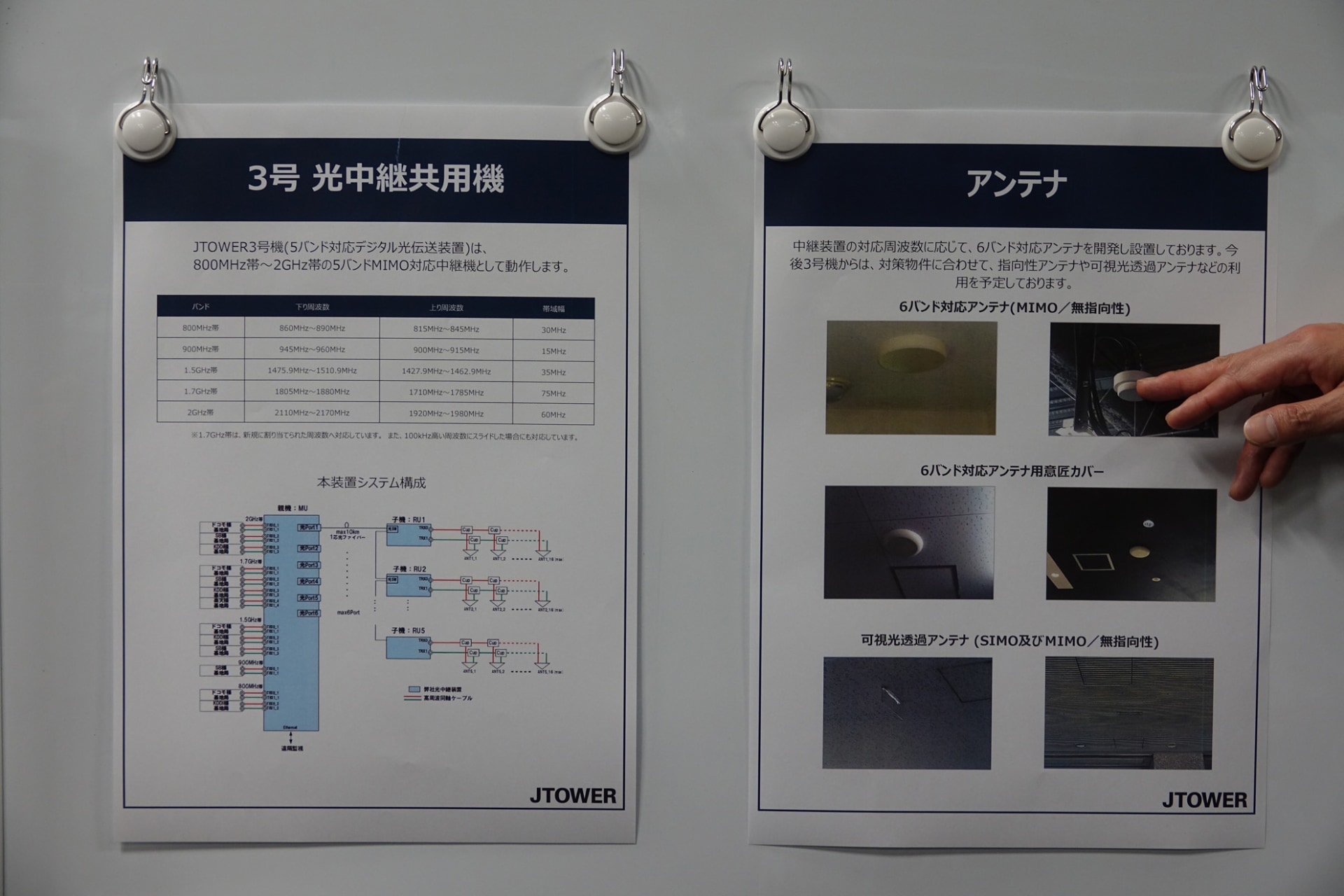 アンテナは、天井裏や天井から露出して設置される場合もある
