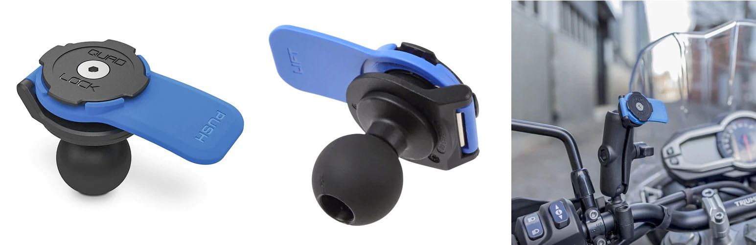 <a href="https://www.plotonline.com/motor/rammount/" class="strong b">RAMマウント</a>のアーム上にQUAD LOCKケースを固定できるようにする<a href="https://quadlockjapan.com/collections/all-items/products/qlm-bal-2" class="strong b">「1インチ ボールアダプター RAMマウント用 V2」</a>。「もうRAMマウントでマウントやアーム揃えちゃってるよ〜」という人でもQUAD LOCKケースの利便が享受できる！　ということでRAMマウントも多々使用中の俺はコレを愛用中。直販価格4290円。