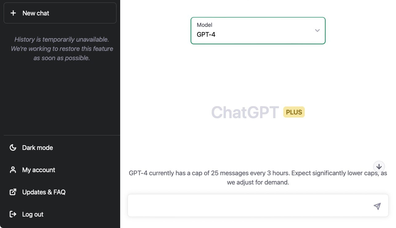 OpenAIの会話AIはWebブラウザから使える（APIも用意されている）。現時点では無料トライアル期間となっており、<a href="https://openai.com" class="strong bn" target="_blank">OpenAIWebサイト</a>でアカウントを登録すれば、基本的には無料ですぐ使える。より高速だったり高性能だったりするバージョンは、月額20USドルの有料プラン「ChatGPT Plus」で使用可能。確認コード取得用にSMS受信可能な電話番号が必要