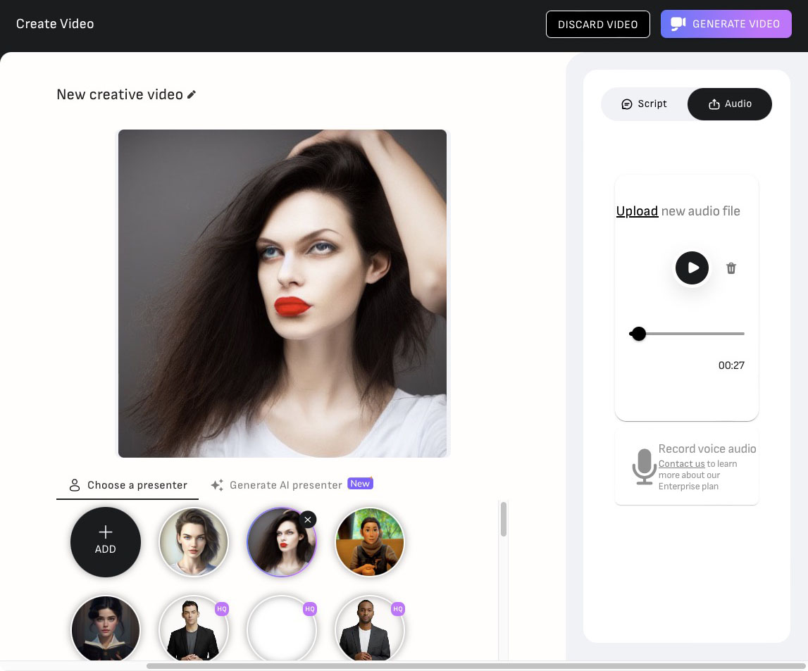 作成した音声ファイルをCreative Reality Studioにアップロード。音声ファイルからスピーチ動画を作る場合、言語などを選ぶ必要はないようだ。
