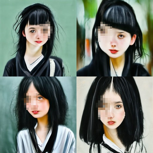 Midjourney V1によるもの。ほぼ全部ホラー要素が入ってしまったのでモザイク処理も多くしている。ただ、V1やV2は、「恐怖」「奇譚」みたいな方向性で描かせたい人には魅力的かもしれない。