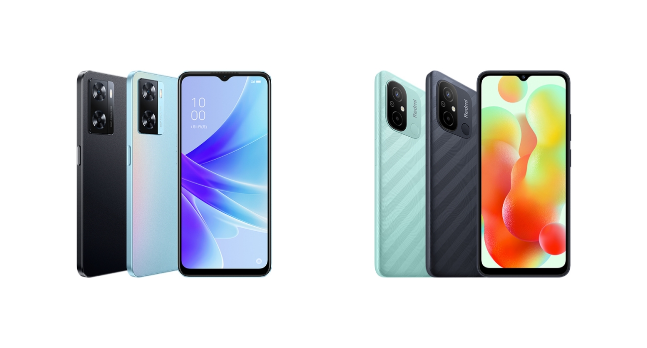 左：「OPPO A77」、右：「Redmi 12C」