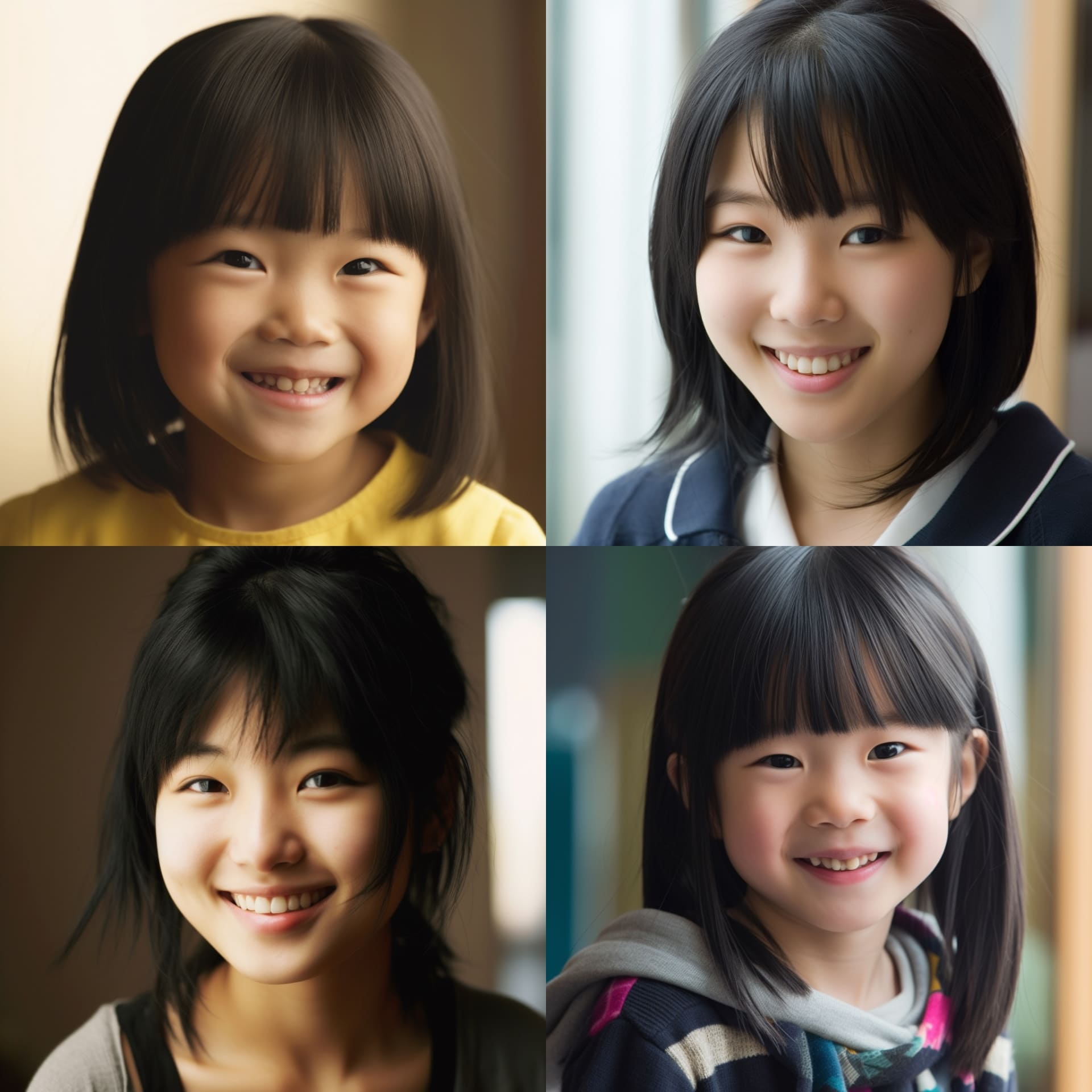 プロンプト「Japanese girl with black hair. She is smiling just a little.」で生成。「ちょっと微笑んでいる」としたが……日本と欧米の「微笑みの概念の差」かもしれない。