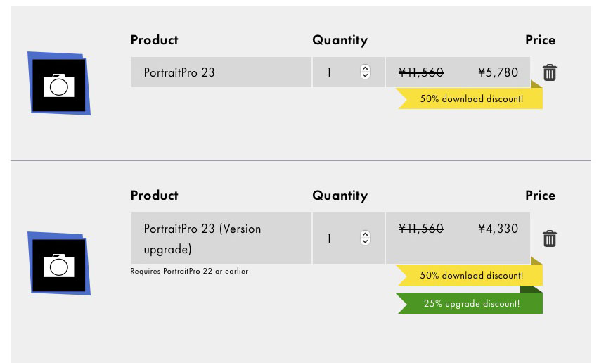 PortraitPro 23は買い取りタイプのアプリ。原稿執筆時点での価格は、旧バージョンから最新版へのアップグレードで4330円、新規購入で5780円だ。現在は50％オフキャンペーン中のようですな。俺の場合はアップグレード版を購入。