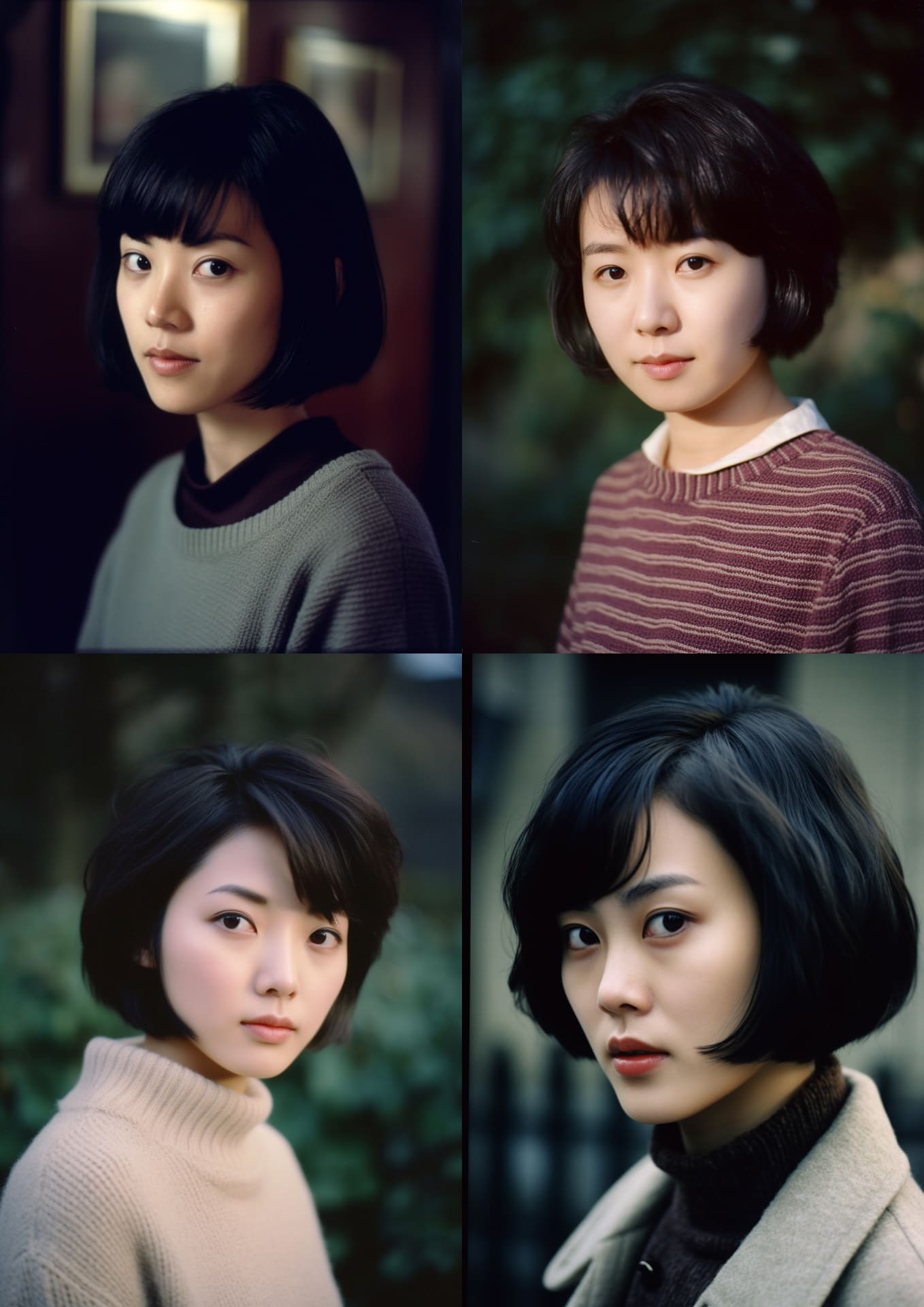 昭和の女優をイメージして生成した人物写真。処理前のクールビューティーな表情もいいが近寄りがたい感じ。処理後の表情には親近感が。