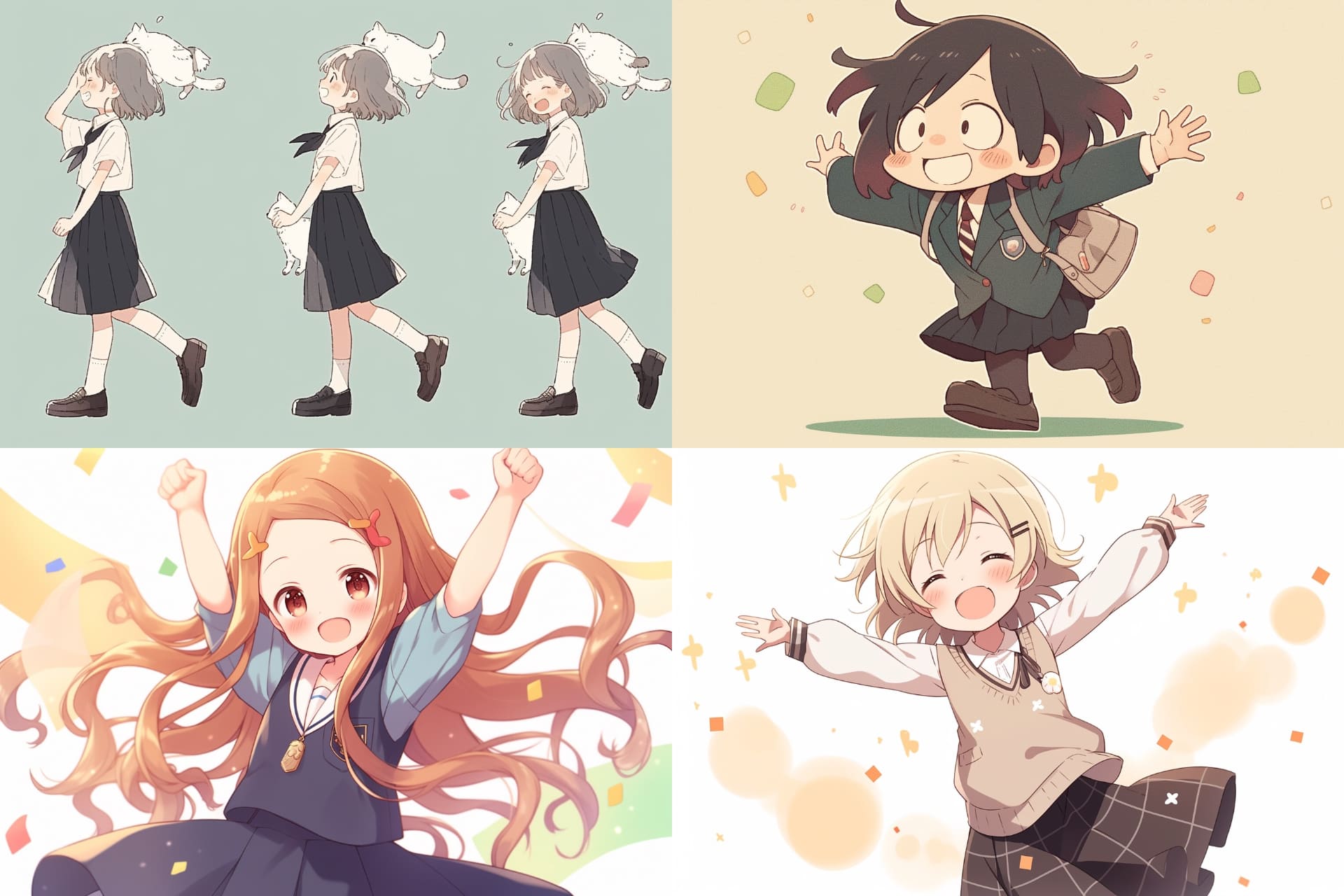 プロンプトに「--style cute」というパラメーターを追加したもの。「--style expressive」の対極にある的な、可愛らしく幼い感じのイラストになる。